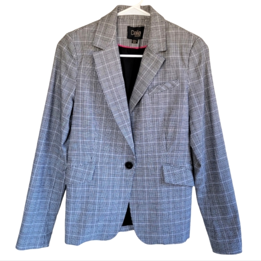 Dahlia Plaid Fully Lined Gray Blazer Jacket Women's XS Academia Preppy - Picture 2 of 9